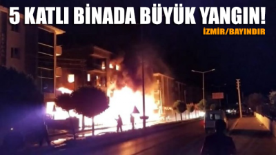 İzmir Bayındır'da 5 katlı bir apartmanda çıkan yangına müdahale ediliyor